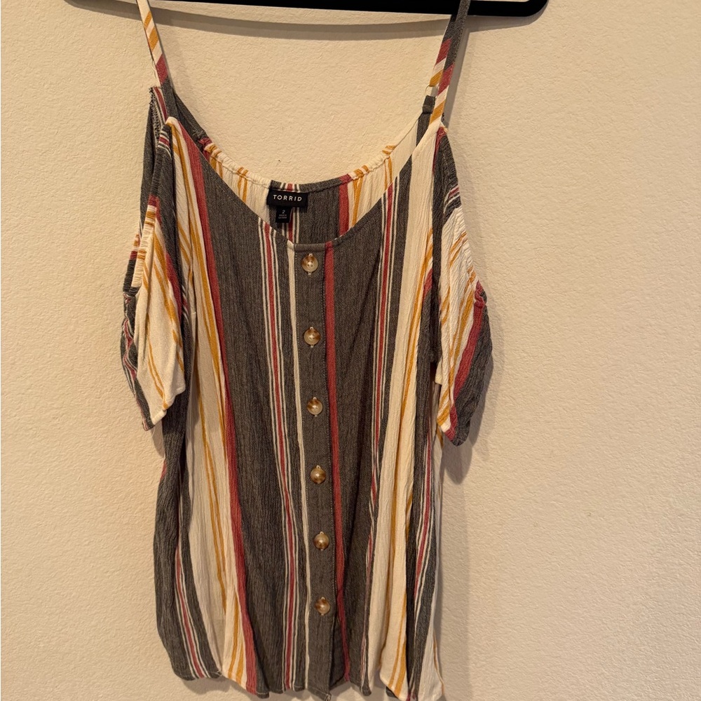 Torrid Multicolor Striped Cold Shoulder Blouse